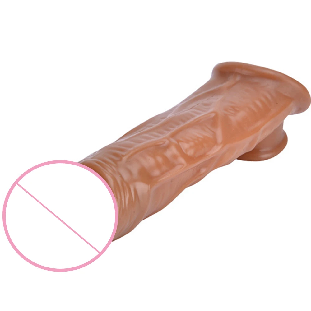 Reusable Silicone Realistic Penis Extension Cock Sleeve Penis Enlarger Delay Condoms for Men Dildo Enhancer Sex Toys