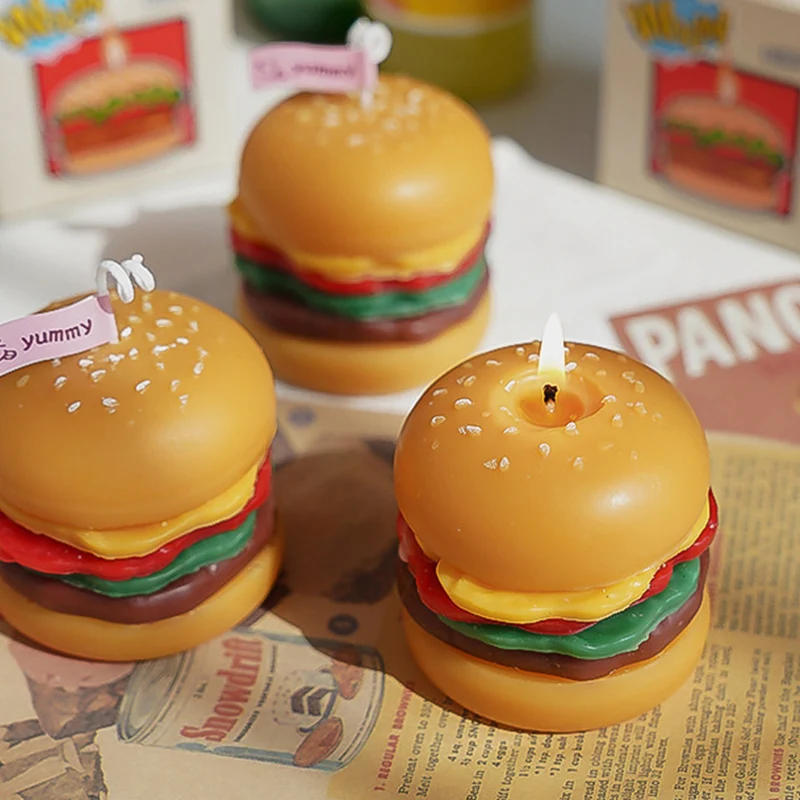 DGC Funny Gifts Fake Food Hamburger Candles Unique Gift Idea Soy Wax Burger Candle Photo Prop Decorations For Table