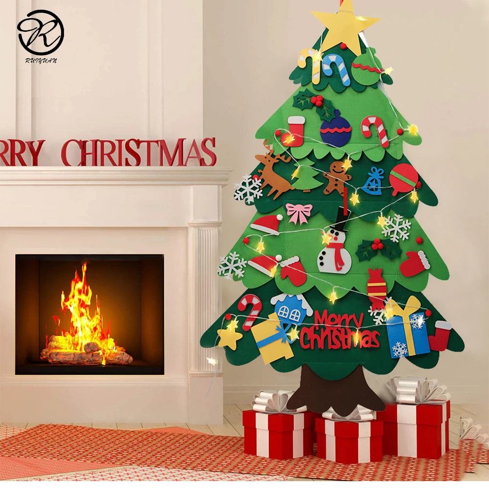 Xmas Home decoration Gifts 3ft Educational DIY Felt Christmas Tree Set With Ornaments For Kids