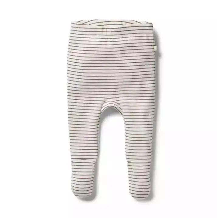 100% Organic Cotton Gots Rib Stripe Legging with feet for Baby