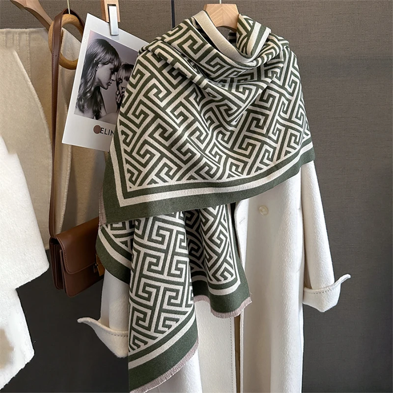 Thick Warm Blanket Cashmere Hijab Women Scarf 2023 Brand Winter Travel Pashmina Shawl Wraps Bufanda Accessories Poncho Echarpe