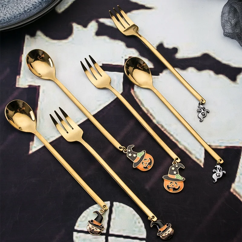 Party Halloween Decorations Supplies Stainless Steel Fruit Dessert Forks Reusable Food Pick for Snack