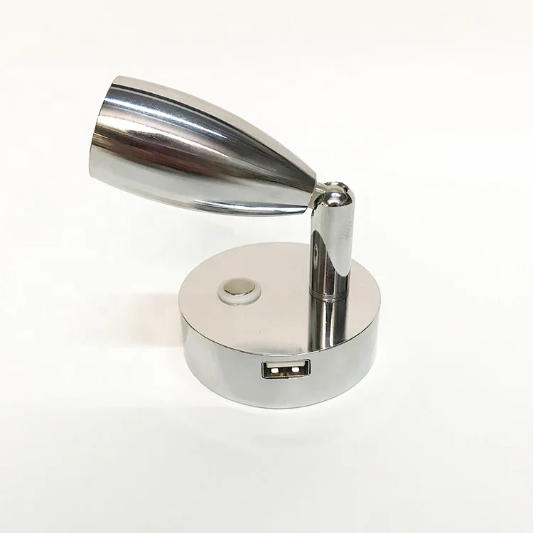 DC12-24V LED Reading Light, Dimmable RV Boat Bedside Seat Swivel Spotlight Lighting, Press Dimmer Switch & USB Charger