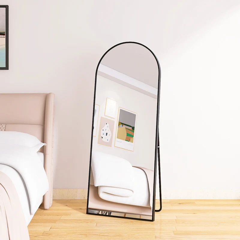 Wall Mirror Modern European Extra Large Arch Full Body Length Floor Mirror Black Frame Mirror With Stand