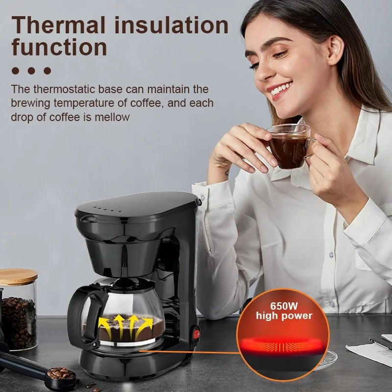 750ml Household Automatic Electric Coffee Maker Black 6 Cups 110V/220V Glass & Plastic Housing