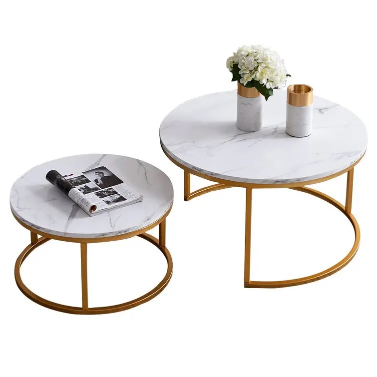 Cheap Farmhouse Wood Modern Metal Frame White Gloss Marble Top Stainless Steel Round Side Tea End Moroccan Golden Coffee Table