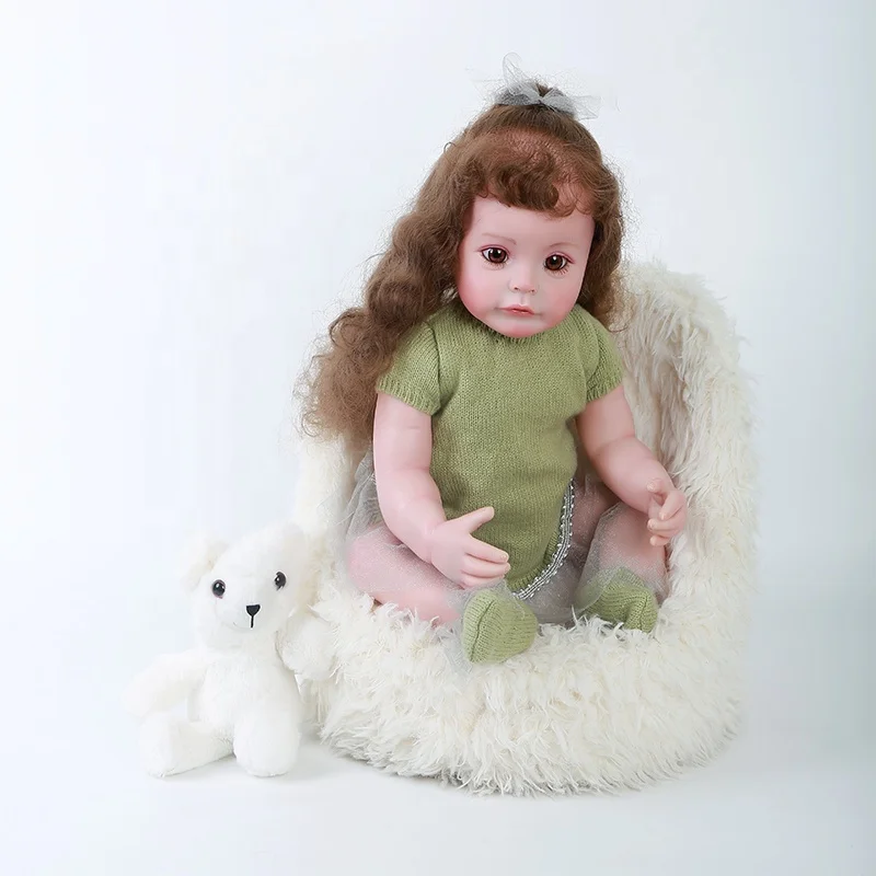 Hot Sell 22Inch/55 Cm  Beautiful Long Hair Soft Customized Lifelike Silicone Vinyl Baby Reborn Doll For Kids