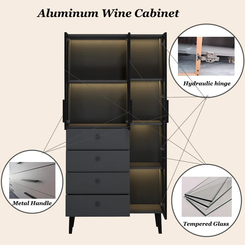 Home Furniture Living Room Aluminum Wine Cabinet Floor Bar Cabinet Home Hotel Wine Rack Restaurant Storage Display Shelf