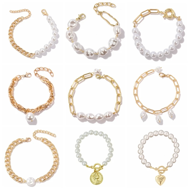 Wholesale popular jewelry chain bracelet High quality Bohemian niche design sense Baroque pearl link bracelet for women girls