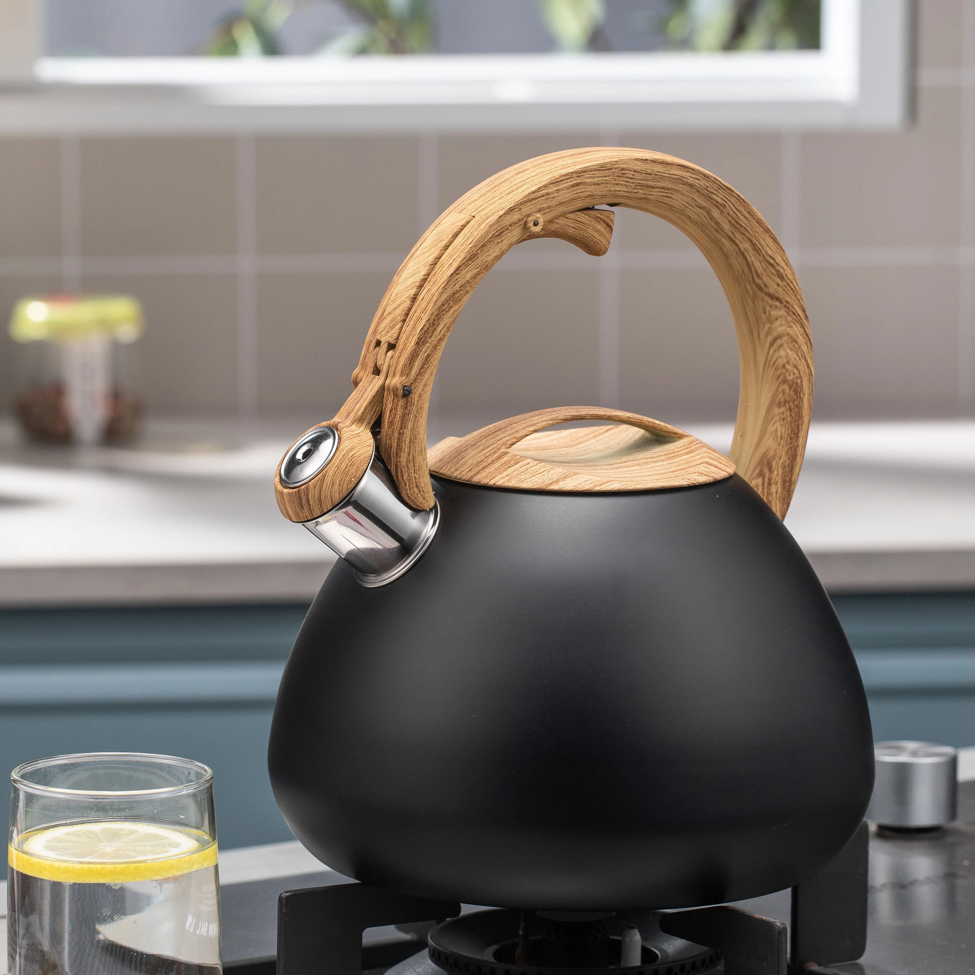 Home Water Kettle Wooden Handle Stovetop Teapot Kitchen Stainless Steel Whistling Tea kettle