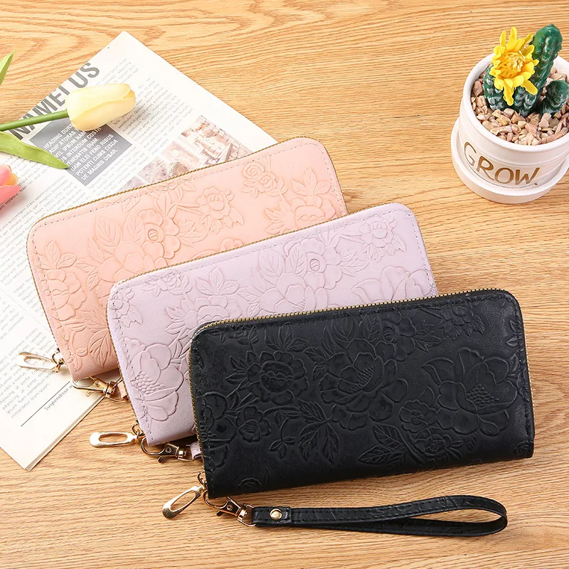 New long zipper clutch bag enlarged mobile phone bag embossed large bill wallet ladies wallet