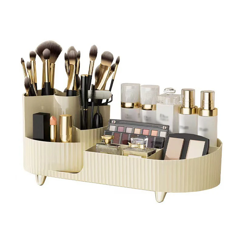 NISEVEN Hot Sale Multifunction Compartment Makeup Brush Holder 360 Rotating Cosmetic Organizer Vanity Plastic Makeup Organizer