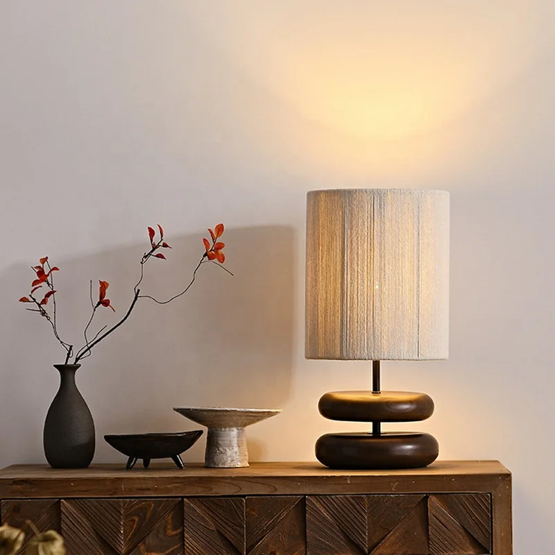 Modern 3000K E27 fabric night light reading solid wooden base bedside reading table lamps
