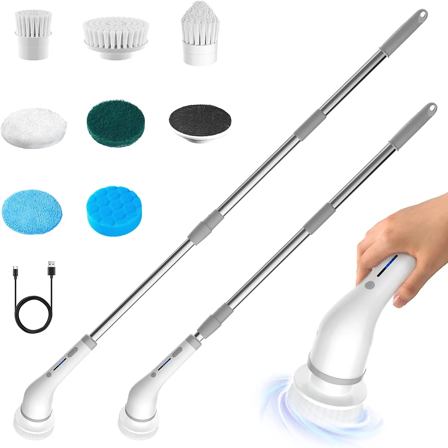 New 8 in 1 Spin Cleaning Brush Cordless Rechargeable Electric Cleaning Brush For Bathroom Floor Tiles Cleaning Tool