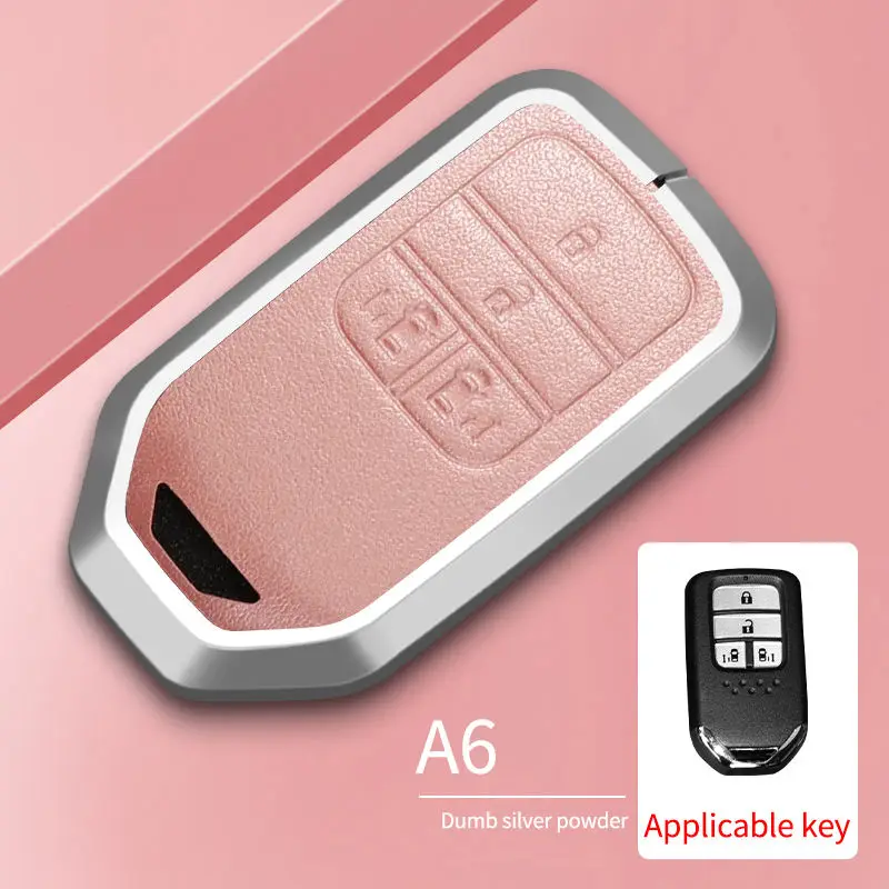 A6 for Honda Key Fob Cover Accord Civic Pilot Odyssey CRV Fit Accessories Smart Remote Car Key Case Metal Silver