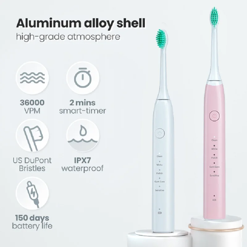 2024 Sonic Travel Type Usb Rechargeable Dupont Heads Electric Toothbrush For Adult