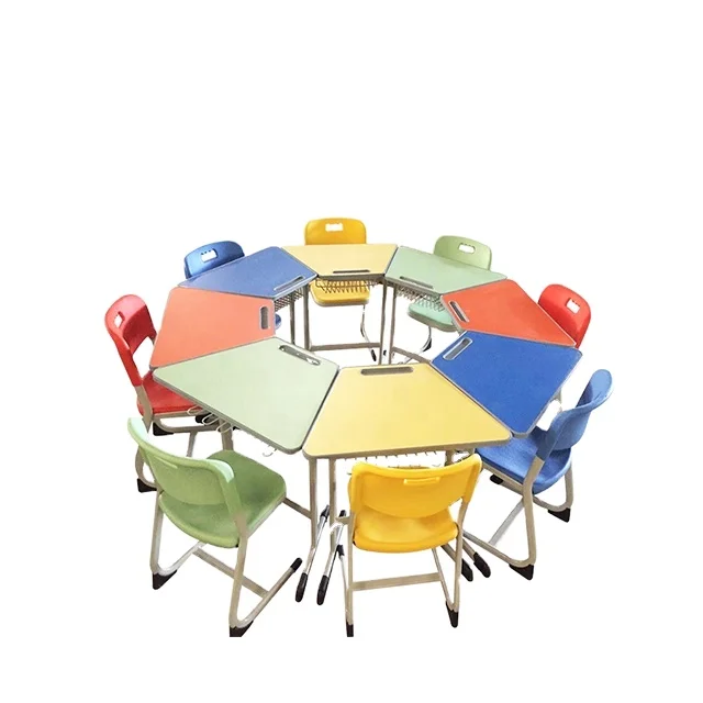 octagonal Comfortable Folding Interactive School Student Study Chair with Writing Armrest Tablet Pad Popular Green Blue