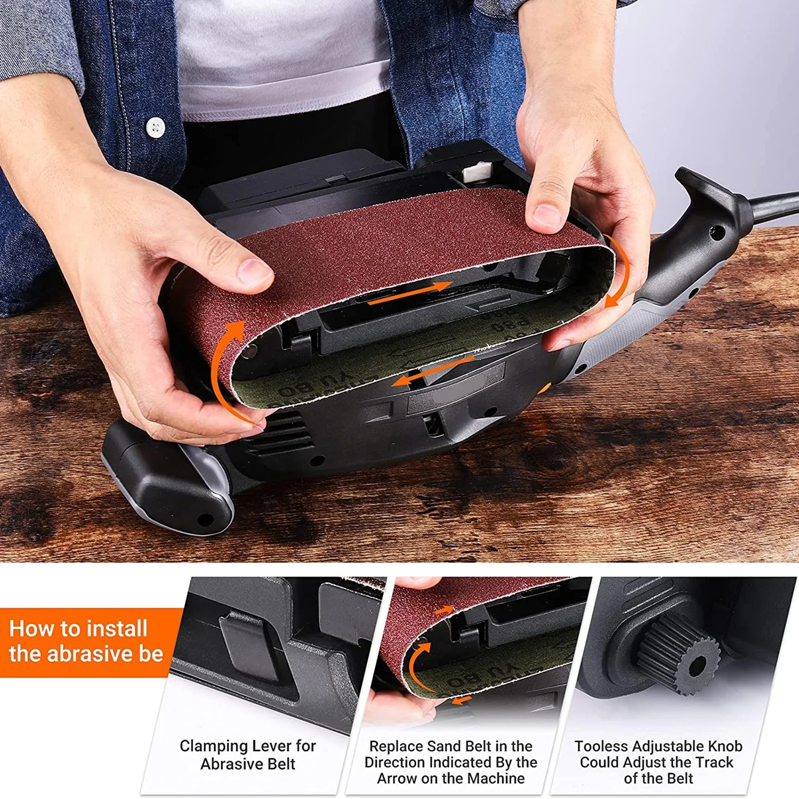 600W Electric Belt Sanding Polishing Grinding Machine Wood TACKLIFE  Variable Speed Power DIY Sander Woodworking Belt Sander