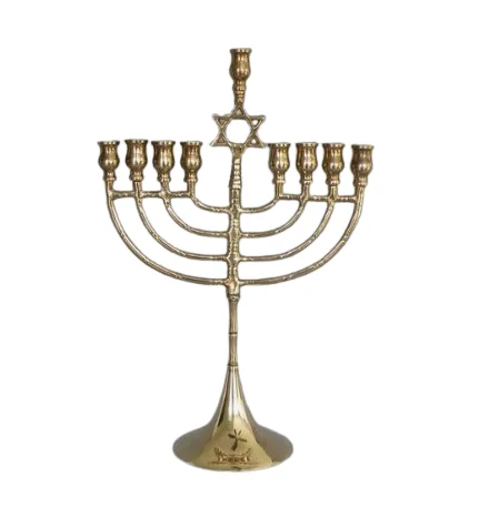 Metal Gold Chanukah Menorah With Star of David Judaica Candle Stand For Religious Festive Decoration 9 Arms Hanukkah Menorah