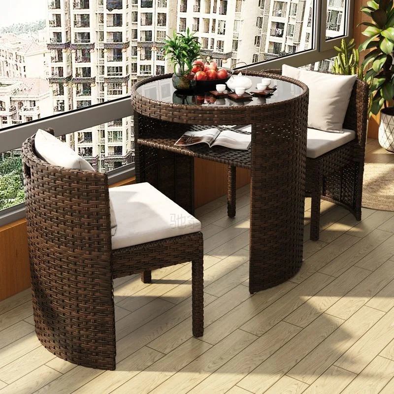 Balcony simple table and chair combination outdoor garden rattan leisure chair three-piece set