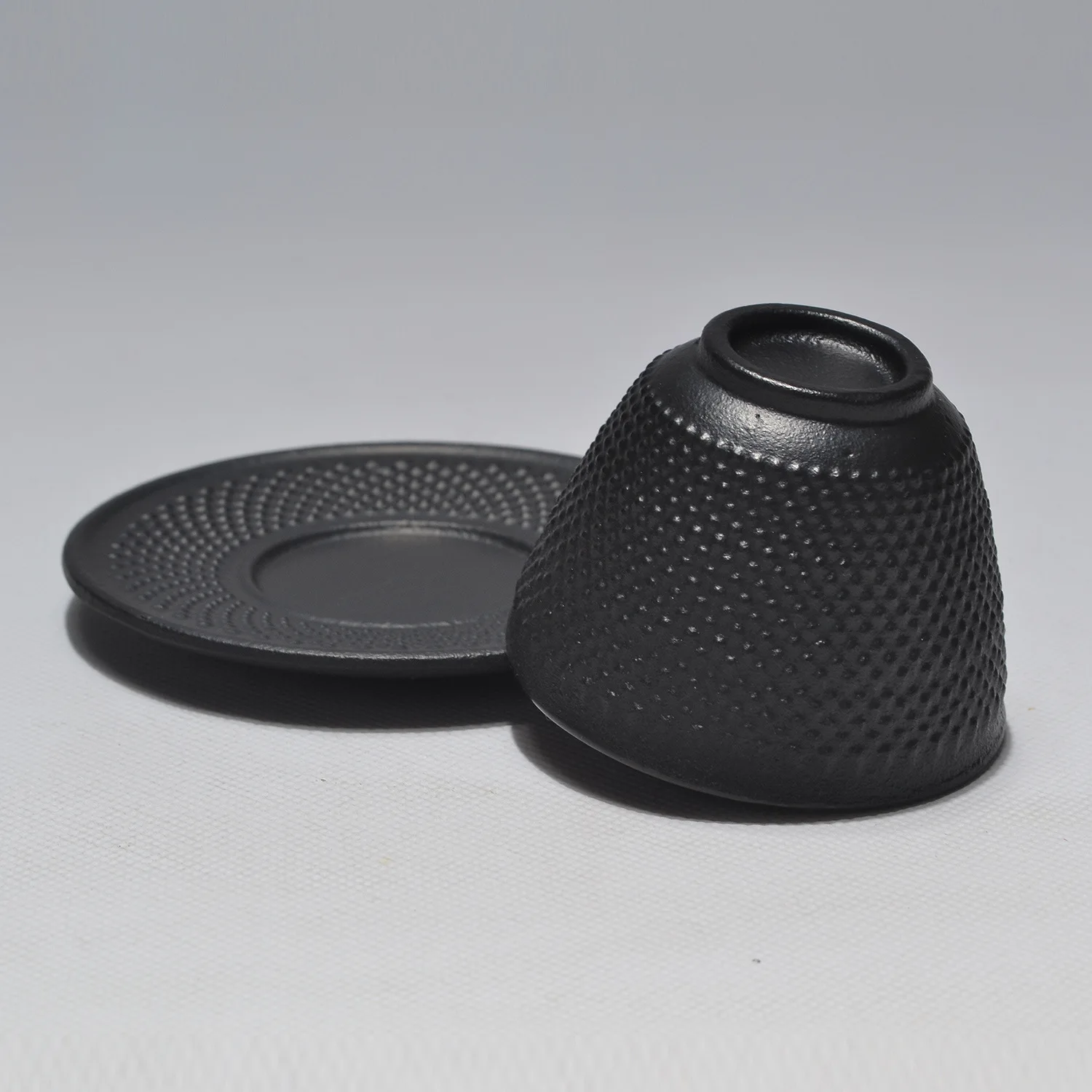 60/120ml Mini Vintage Home Outdoor Japanese Kung Fu Cast Iron Tea Cup and Saucer Set Teacup/Black Hobnai