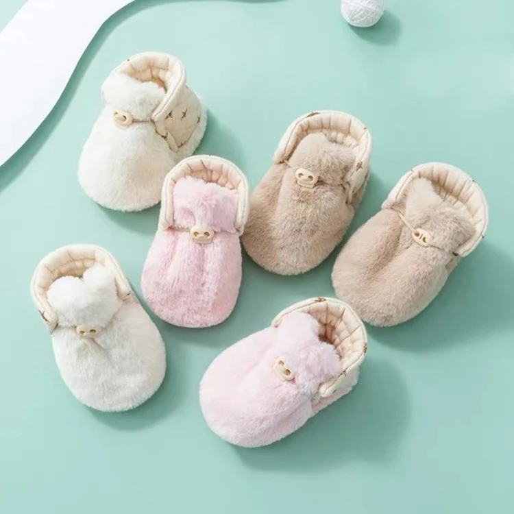 Недорогая Удобная зимняя теплая детская обувь с подкладкой из искусственного меха для новорожденных и маленьких девочек с нескользящей подошвой