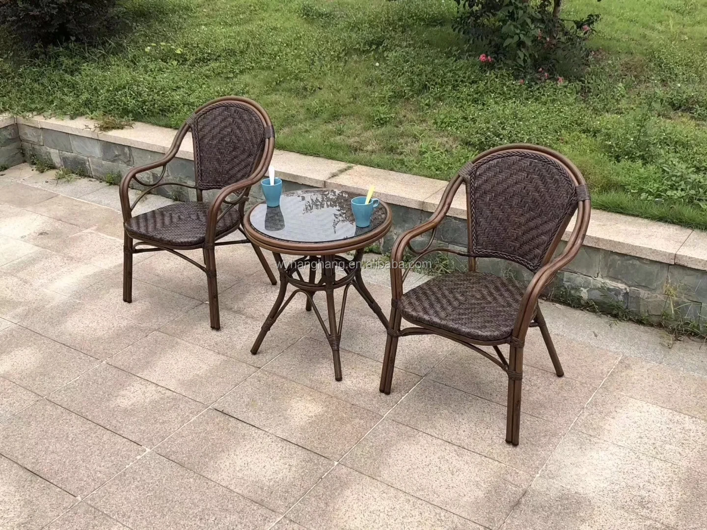 Bistro Outdoor Dining  Cafe Garden Use  For Balcony French style  aluminum stackabe wicker rattan Bamboo looking  Chair