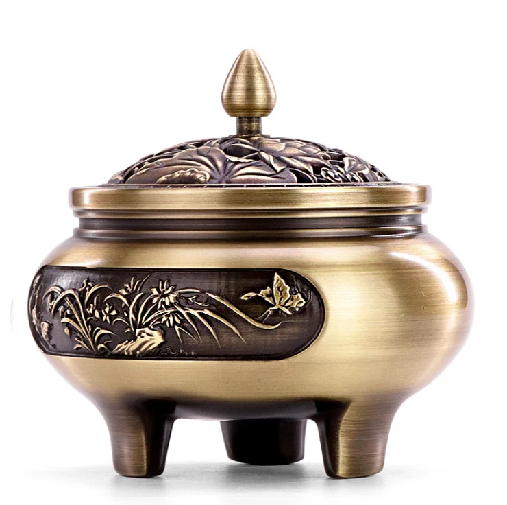 
2021 High Quality Pure Copper Tripod Lotus Household Sandalwood Buddha Tea Ceremony Incense Burner 