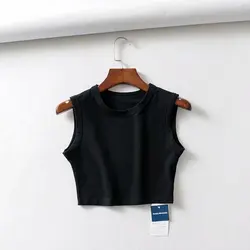 Time - less Women 95 Brushed Cotton Custom High Quality Round Neck Sleeveless Tank Shirt Crop Top