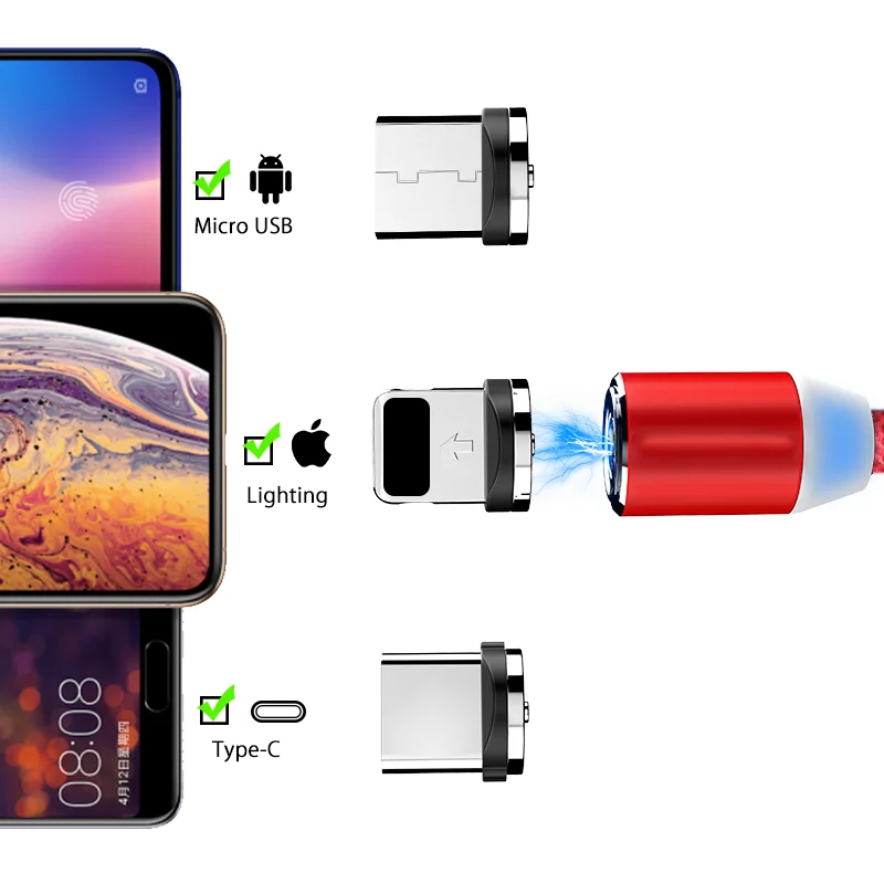 
Good Quality New Products Nylon Braided 3ft Custom Logo Fast Charging LED Magnetic USB 3in1 Cable Phone Charger Cords for iPhone 