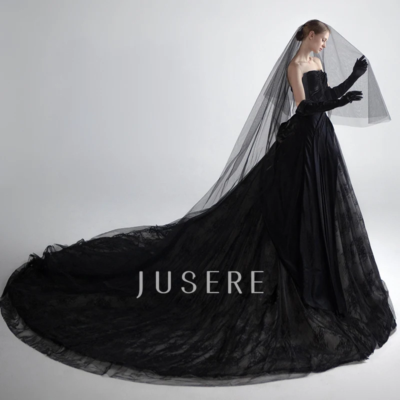Платье невесты без бретелек с длинным хвостом Пышное Бальное платье Реальный образец черного тюля Свадебные платья большого размера 2021