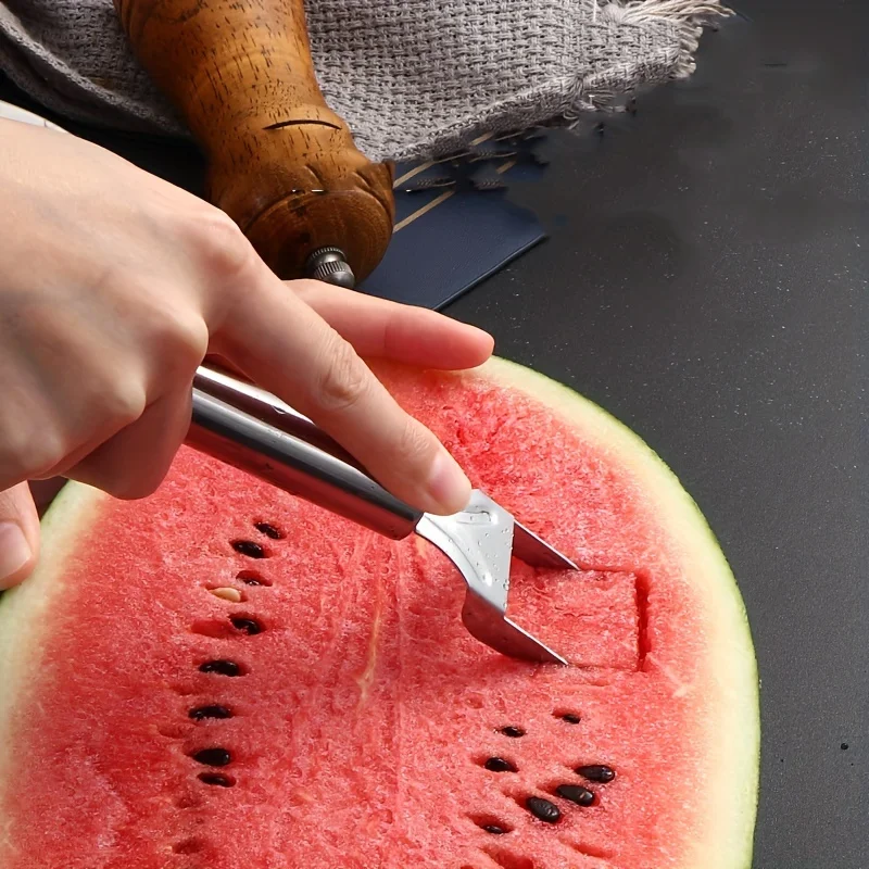 ANJUKE Multifunctional Stainless Steel Tool for Watermelon Slicing and Serving Watermelon Cutter with Fork