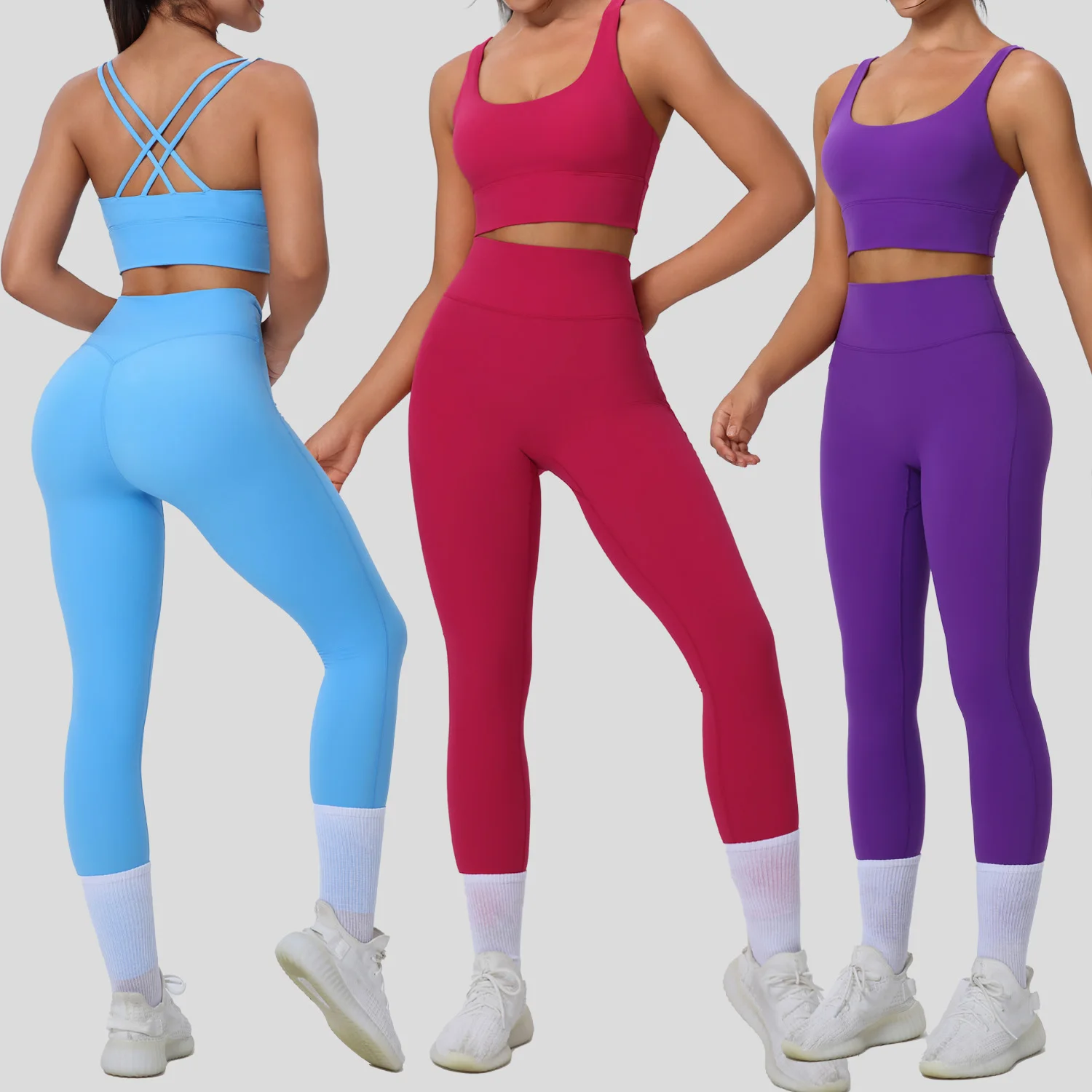 Custom Logo  Athletic Wear Gym Apparel Fitness Workout Sets 2 Pieces Yoga Sport Bra Scrunch Butt Leggings Yoga Sets For Women