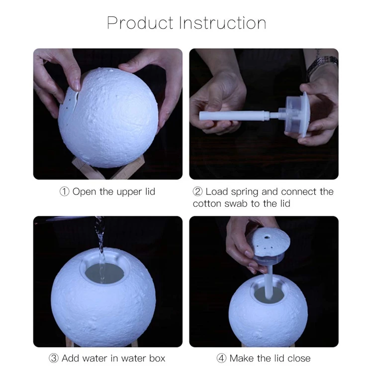 Rechargeable Battery Operated Decorative Mist Humidifiers, Portable Round 3D Moon Lamp Humidifier Essential Oil Diffuser 880ml