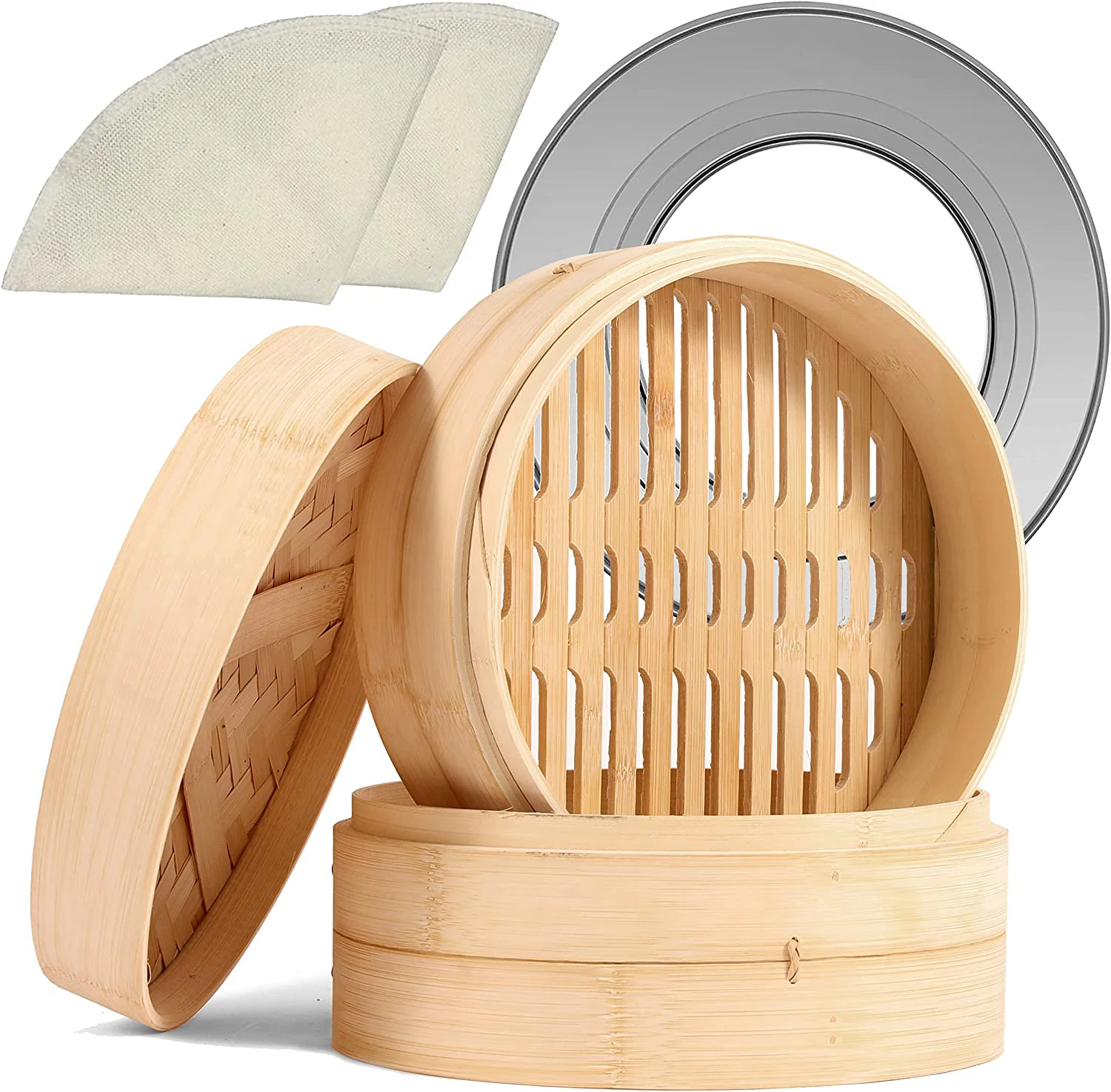 New Arrival Household 10 Inch Natural Bamboo Steamer Basket Multilayer Bamboo Steamer