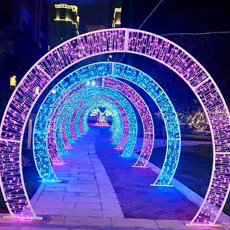 Led outdoor Holiday Street Garden Park Square decorated time tunnel waterproof metal arch 3D motif lights