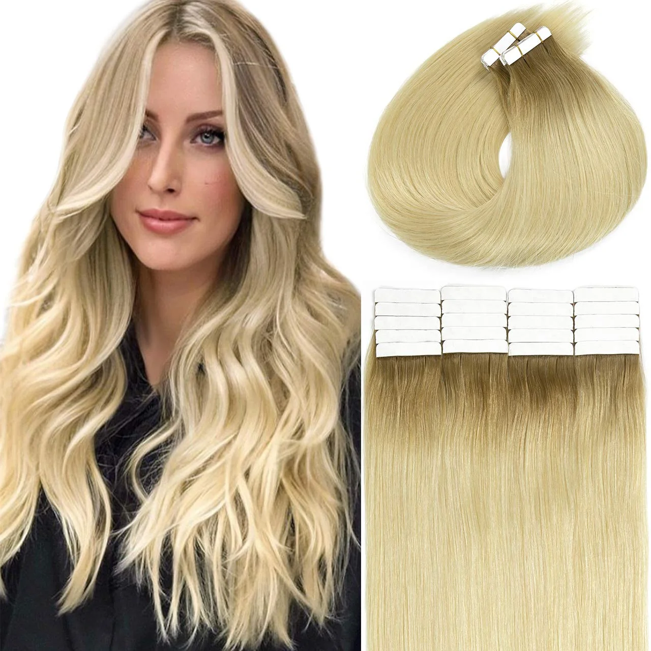 Thick ends 100% Russian human hair virgin cuticle aligned double drawn balayage piano ombre solid colors tape in