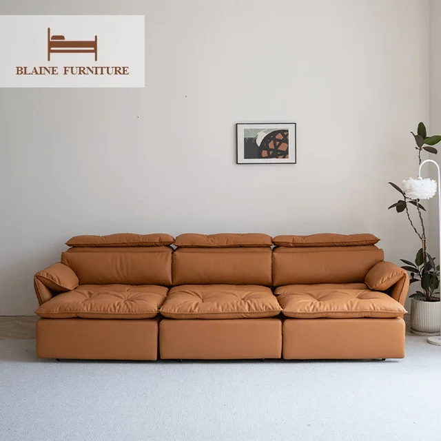 High Quality Luxury Home Living Room Furniture I-Shape Movable Couch Set Minimalist Leather Sofa Set Sectional Sofa