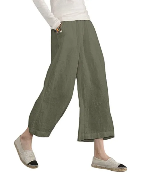 2024 straight casual baggy pants trousers Cotton and hemp loose casual wide leg pant for womenwomen
