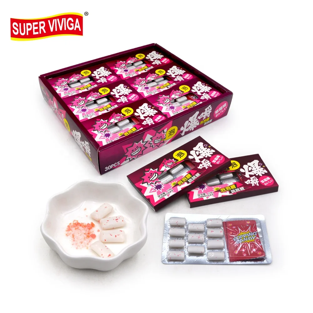 9g sweet strawberry flavor popping candy and chewing gum