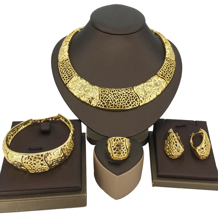 Роскошные 24K позолоченный ювелирных изделий в Дубае свадебные ожерелье ювелирные изделия бразильские 18K Позолоченные Африканские украшения FHK13706