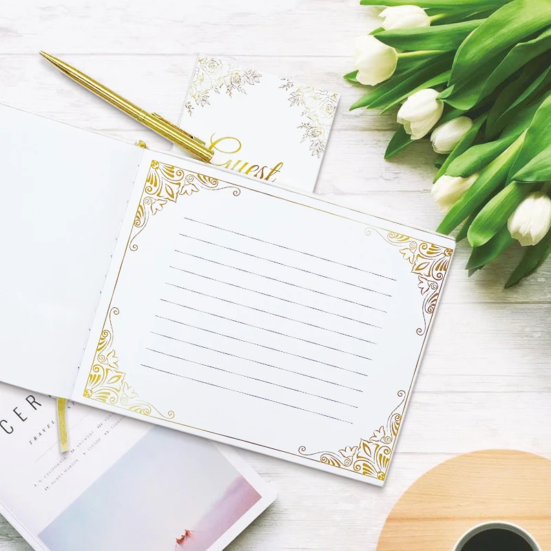 Custom Golden Foil Photo Album Wedding Guest Book with Keepsakes Box
