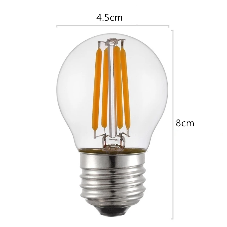 Vanity Light small globe bulb G45/G14 2W  4W 2700K dimmable warm white led filament bulb g45 for Ceiling Fan Chandelier