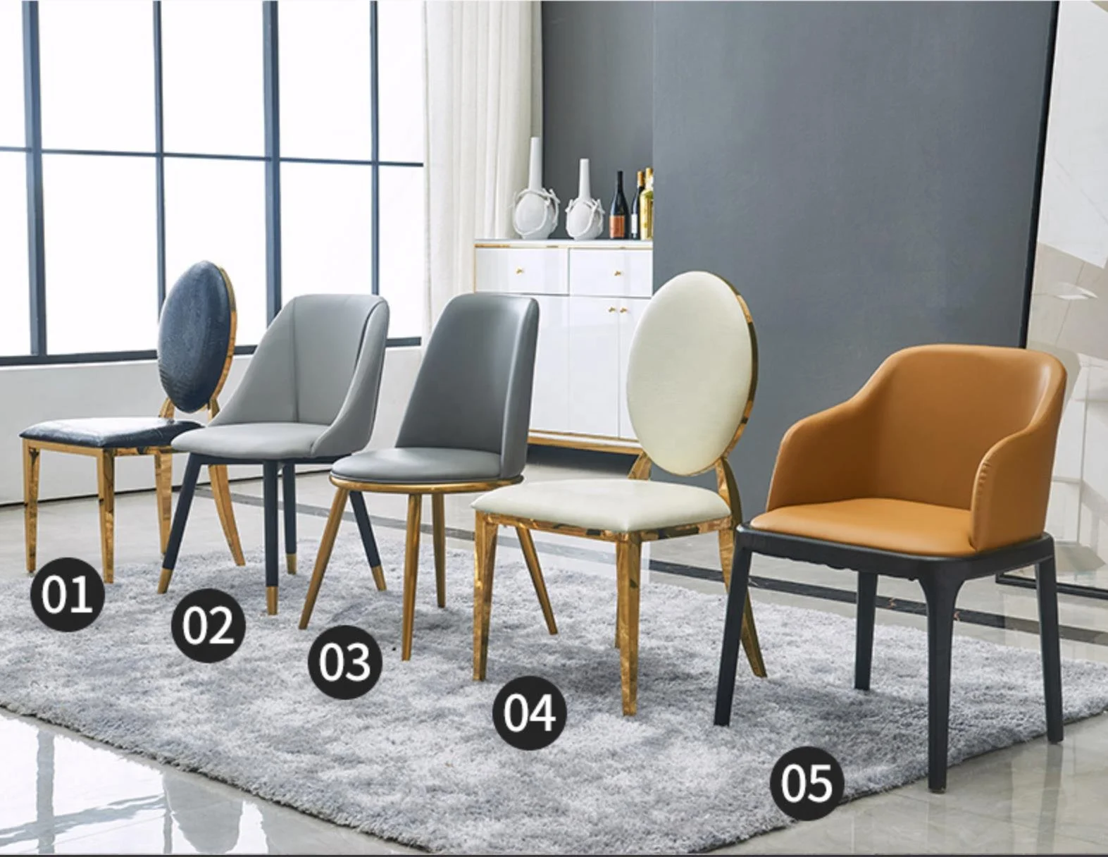 Modern Pu White Genuine Stainless Steel Black Dinning Italian Woven Brown Real Leather Dining Chair For Dining Room