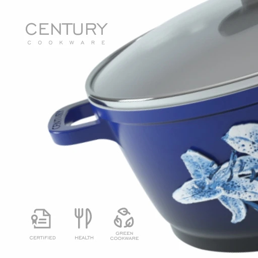 CENTURY Large Capacity 28cm Double Ear Clay Pot Klein Blue Hand Drawn Aluminum Non-Stick Cookware Durable Europe-Style Food Use