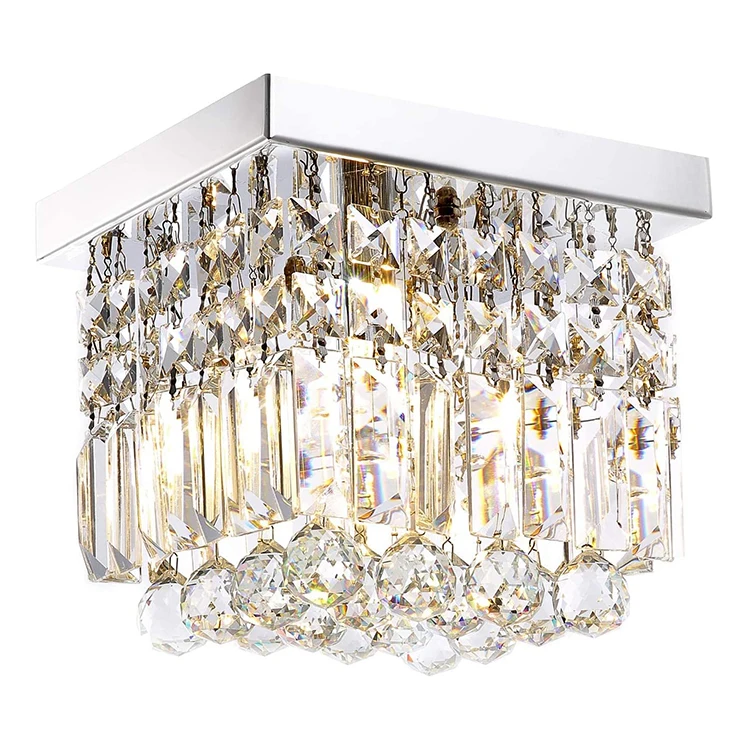 New Design Modern Contemporary square rain drop clear bathroom prism crystal chandelier ceilling light lamp