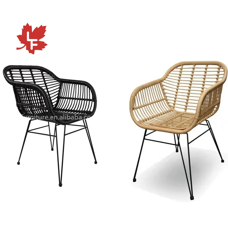 Different Kind Outdoor Furniture Garden Rope Weave PE Rattan Dining Chair with Metal Legs Cushion Cafe Patio Outdoor Rattan Chai