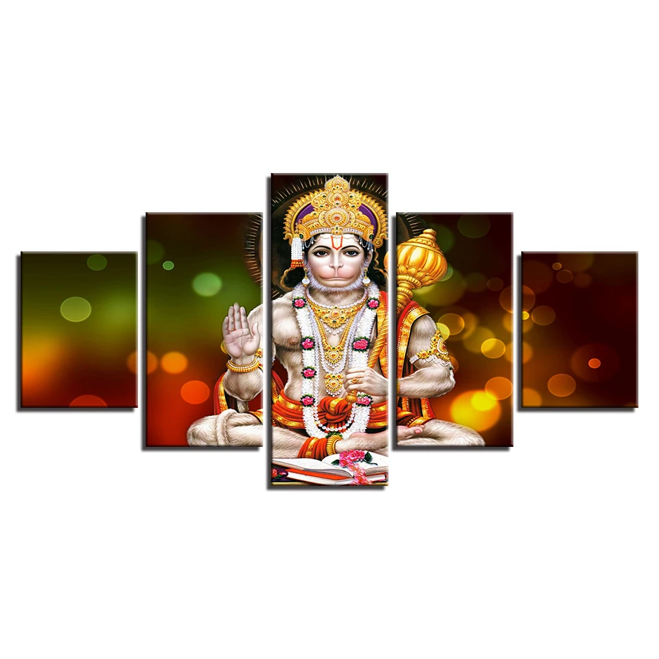5 Pieces custom Canvas Paintings Hindu God Hanuman Pictures Fashion Buddha Printed Poster Wall Artwork