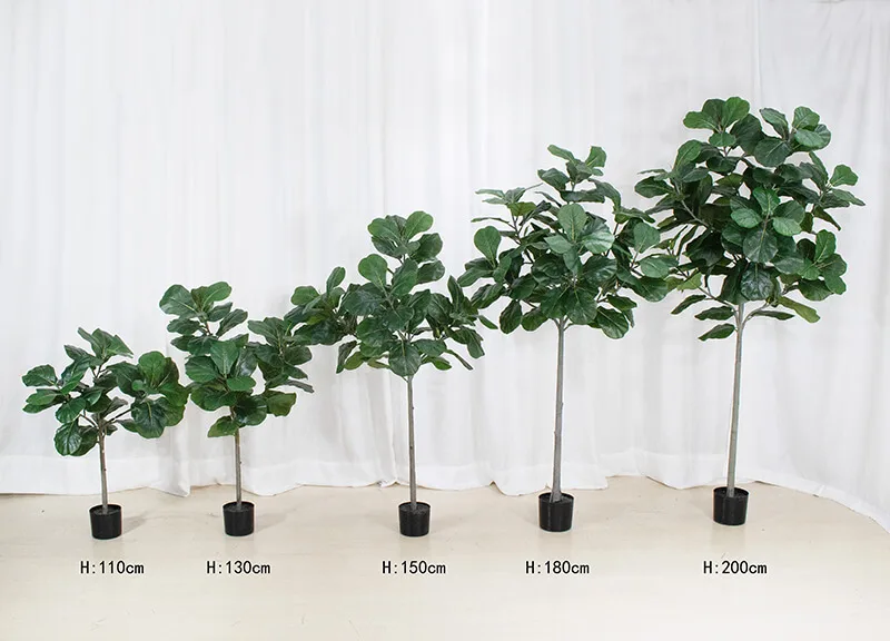 senmasine green artificial plant fiddle leaf fig tree with Plastic black Pot Faux Ficus Lyrata Trees