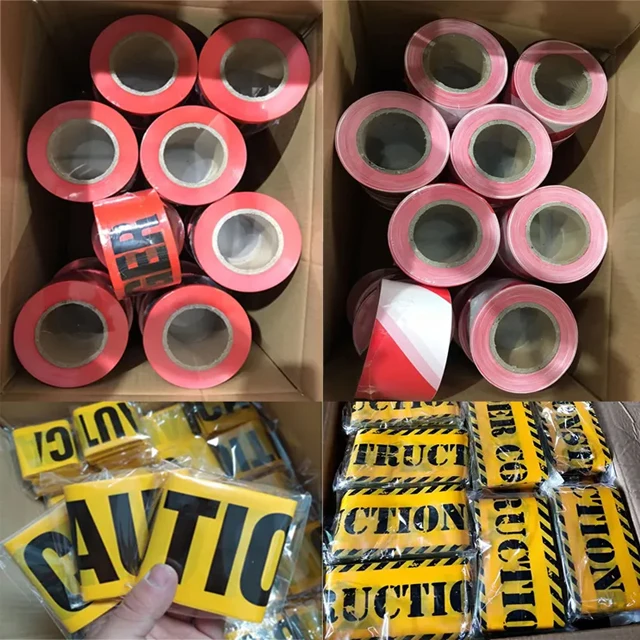 EONBON Customized Print Logo PE Warning Tape Safety Red and White Warning Tape Non-Adhesive Red White Barrier Tape
